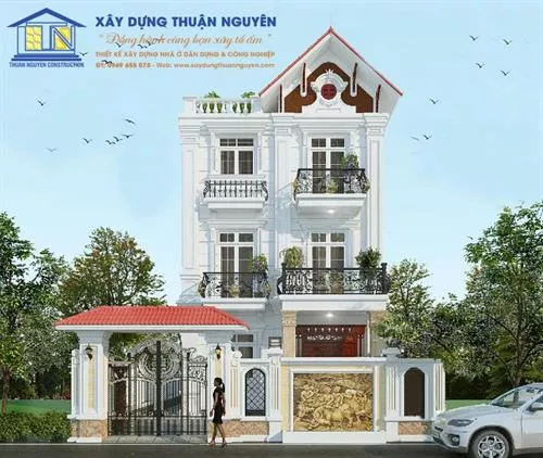 THIẾT KẾ NHÀ 3 TẦNG 7x11m PHONG CÁCH TÂN CỔ ĐIỂN TẠI PHAN THIẾT