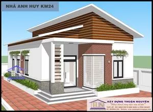 Kiến trúc nhà vườn cấp 4 mái lệch 4x6 hiện đại - xây nhà trọn gói giá rẻ Bình Thuận.