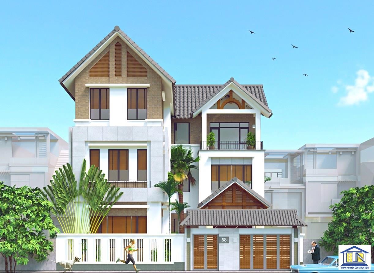 Mẫu thiết kế biệt thự nhà vườn 3 tầng hiện đại đẹp mái Nhật tại Hòa