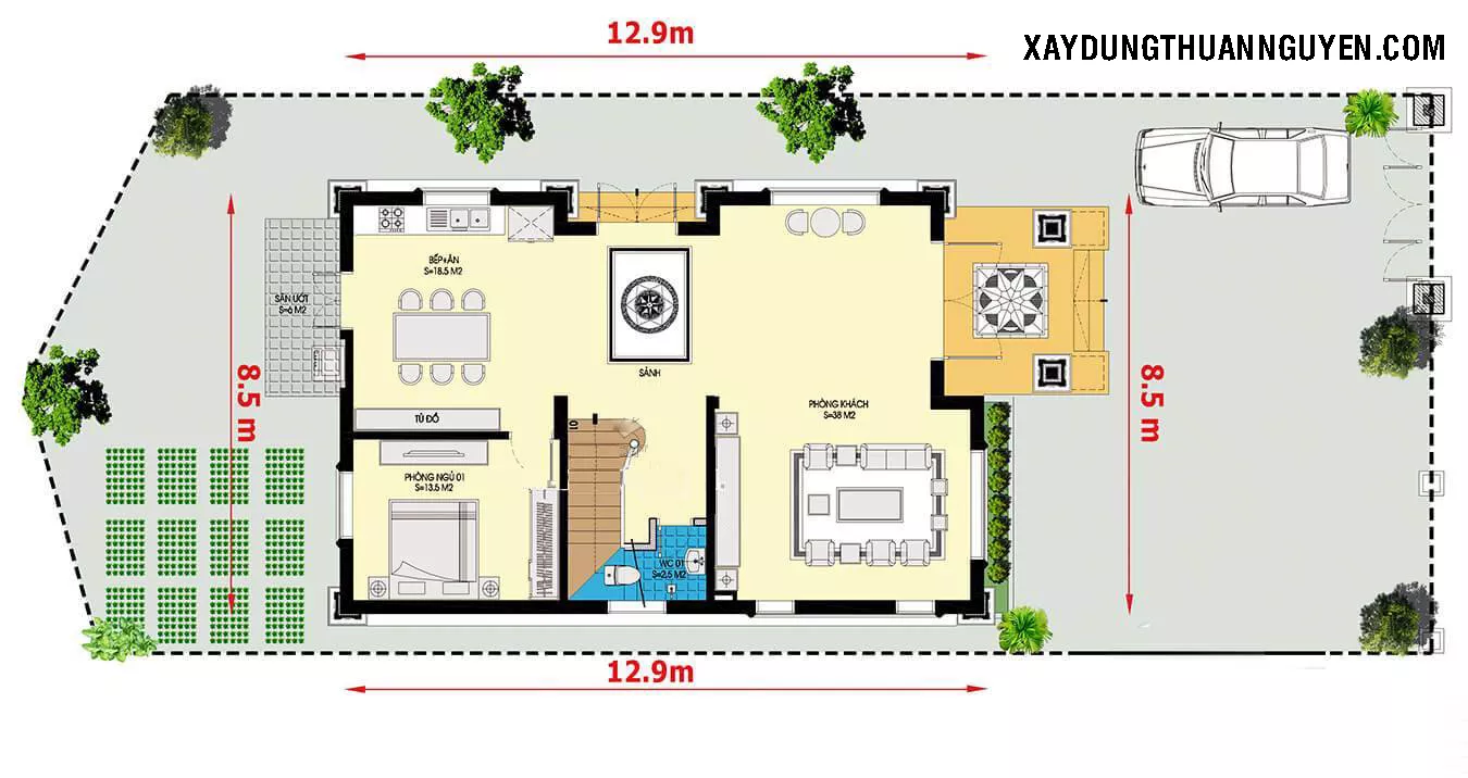 mẫu nhà 2 tầng mặt tiền 8m hiện đại