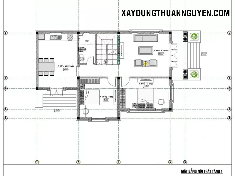 mẫu nhà 2 tầng mặt tiền 8m hiện đại