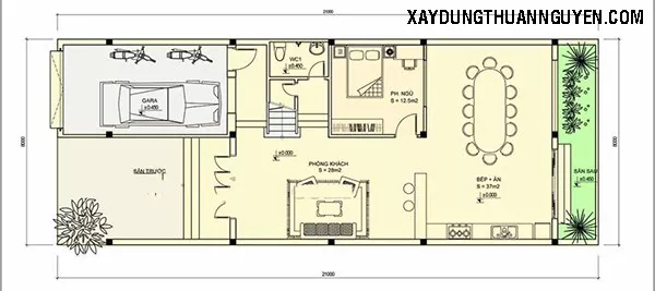 mẫu nhà 2 tầng mặt tiền 8m hiện đại