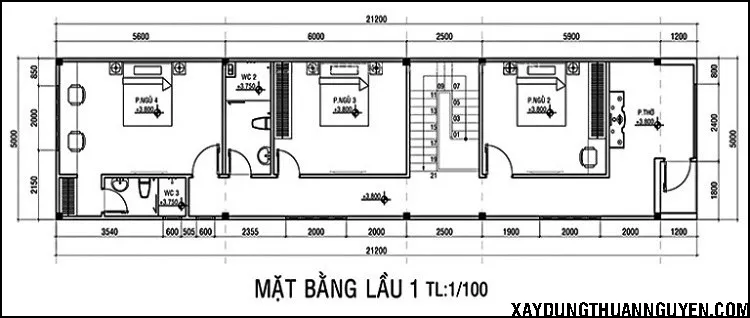 mẫu nhà 2 tầng 4 phòng ngủ 100m2